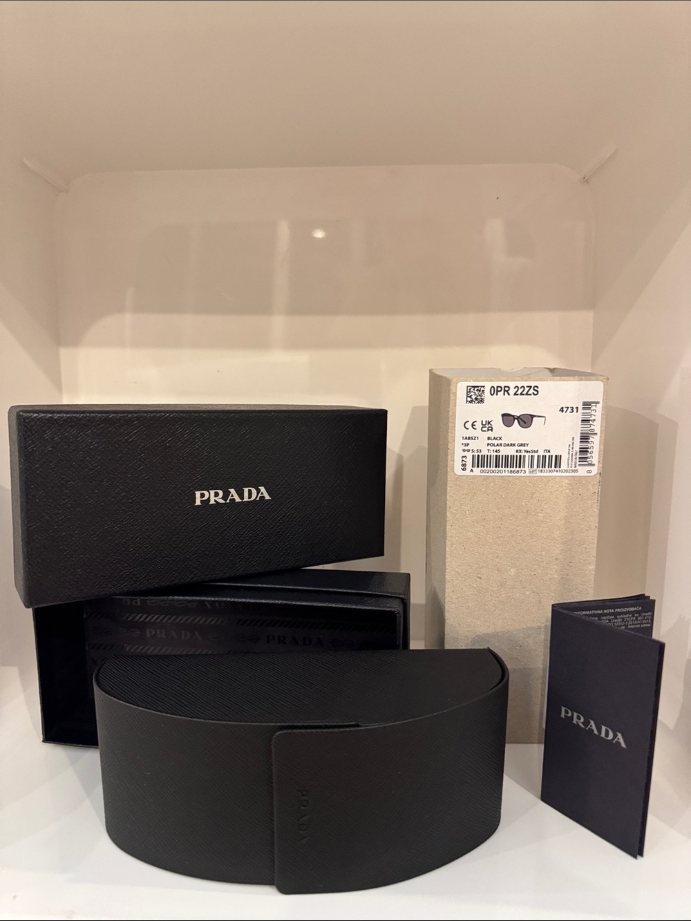 Prada Black Sunglasses Case and Box and Booklet - no glasses - just the case!